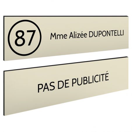 Plaque boîte aux lettres Decayeux NOM - NUMÉRO + Plaque STOP PUB | 1 ligne