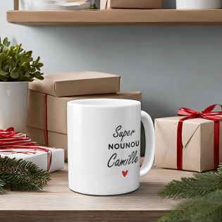 Mug Super Nounou personnalisable avec Texte ou Prénom · Cadeau personnalisé nourrice ou assistante maternelle - 33 cl, Céramique