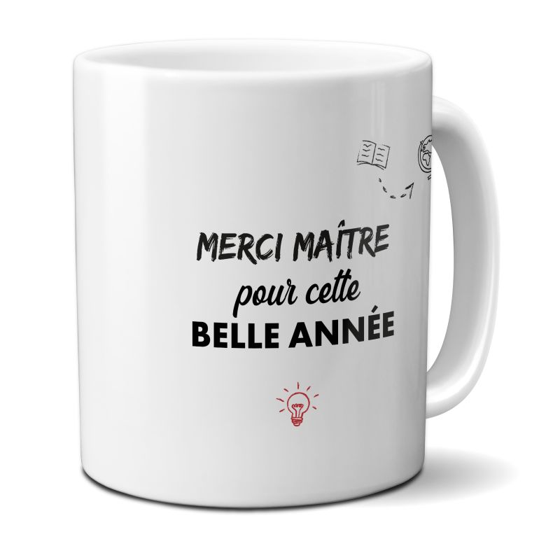 Mug personnalisable "merci maître" · pour enseignant · Idée cadeau fin d'année scolaire - 33 cl, Céramique - Imprimé en France Mug personnalisable "merci maître" · pour enseignant · Idée cadeau fin d'année scolaire - 33 cl, Céramique - Imprimé en France