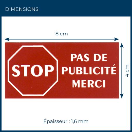 etiquette boite aux lettres adhésive STOP PUB couleur rouge lettres blanches 8 x 4 cm - Gravure laser