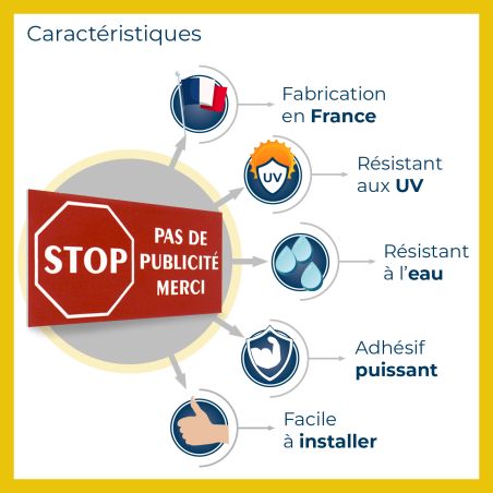 etiquette boite aux lettres adhésive STOP PUB couleur rouge lettres blanches 8 x 4 cm - Gravure laser