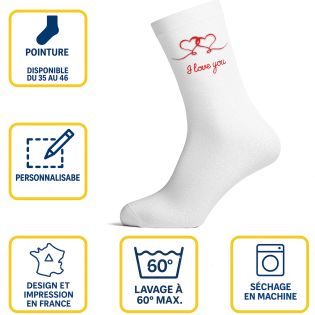 Chaussettes personnalisées sublimation - Paire de chaussettes en coton blanc - Personnalisables texte et photo - Tailles S à L d