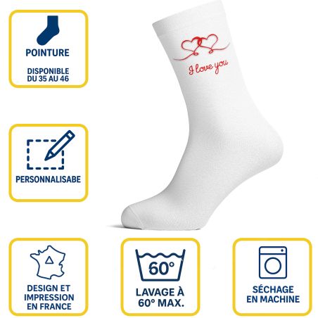 Chaussettes personnalisées sublimation - Paire de chaussettes en coton blanc - Personnalisables texte et photo - Tailles S à L d