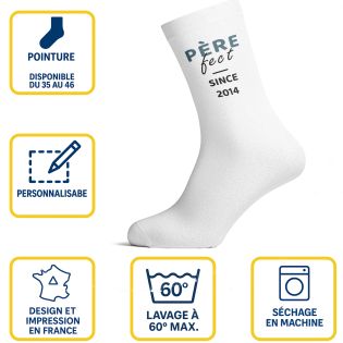 Chaussettes personnalisées Père-Fect - Accessoire homme en coton blanc - Confort optimal, tailles S à L, cadeau fête des pères o