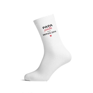 Chaussettes personnalisées Papa Poule depuis - Accessoire homme coton blanc - Texte personnalisable, tailles S M L, cadeau fête 
