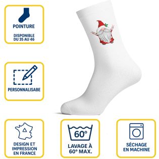 Chaussettes personnalisées Noël hautes blanches PMMA Père Noël Enguirlandé - Unisexes chaudes et confortables - Tailles S M L di