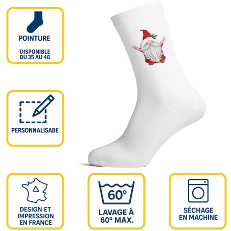 Chaussettes personnalisées Noël hautes blanches PMMA Père Noël Enguirlandé - Unisexes chaudes et confortables - Tailles S M L di