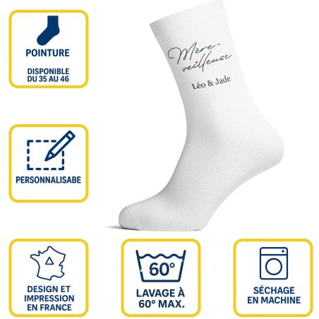 Chaussettes personnalisées Mère-Veilleuse - Cadeau anniversaire maman - Confort supérieur, style tendance - Tailles S, M, L disp