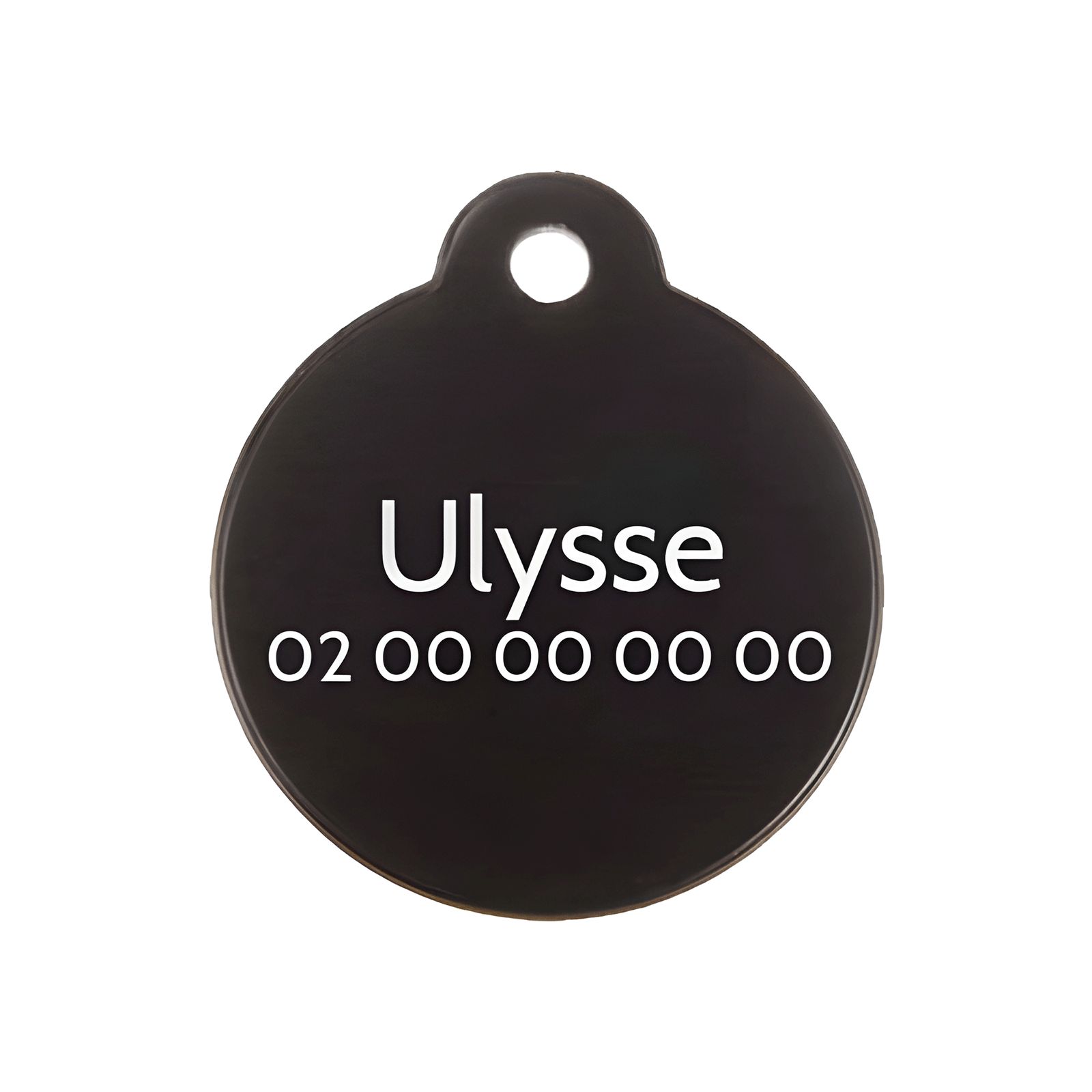 Médaille ronde Classic Noir pour chien ou chat à personnaliser par gravure - 1 à 2 lignes - Diamètre 27 mm