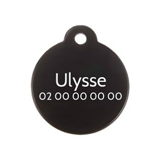 Médaille ronde Classic Noir pour chien ou chat à personnaliser par gravure - 1 à 2 lignes - Diamètre 27 mm