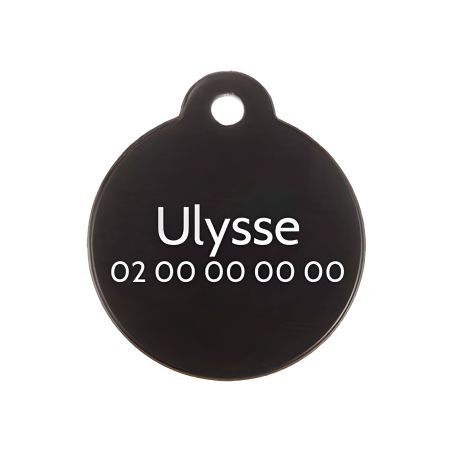 Médaille ronde Classic Noir pour chien ou chat à personnaliser par gravure - 1 à 2 lignes - Diamètre 27 mm