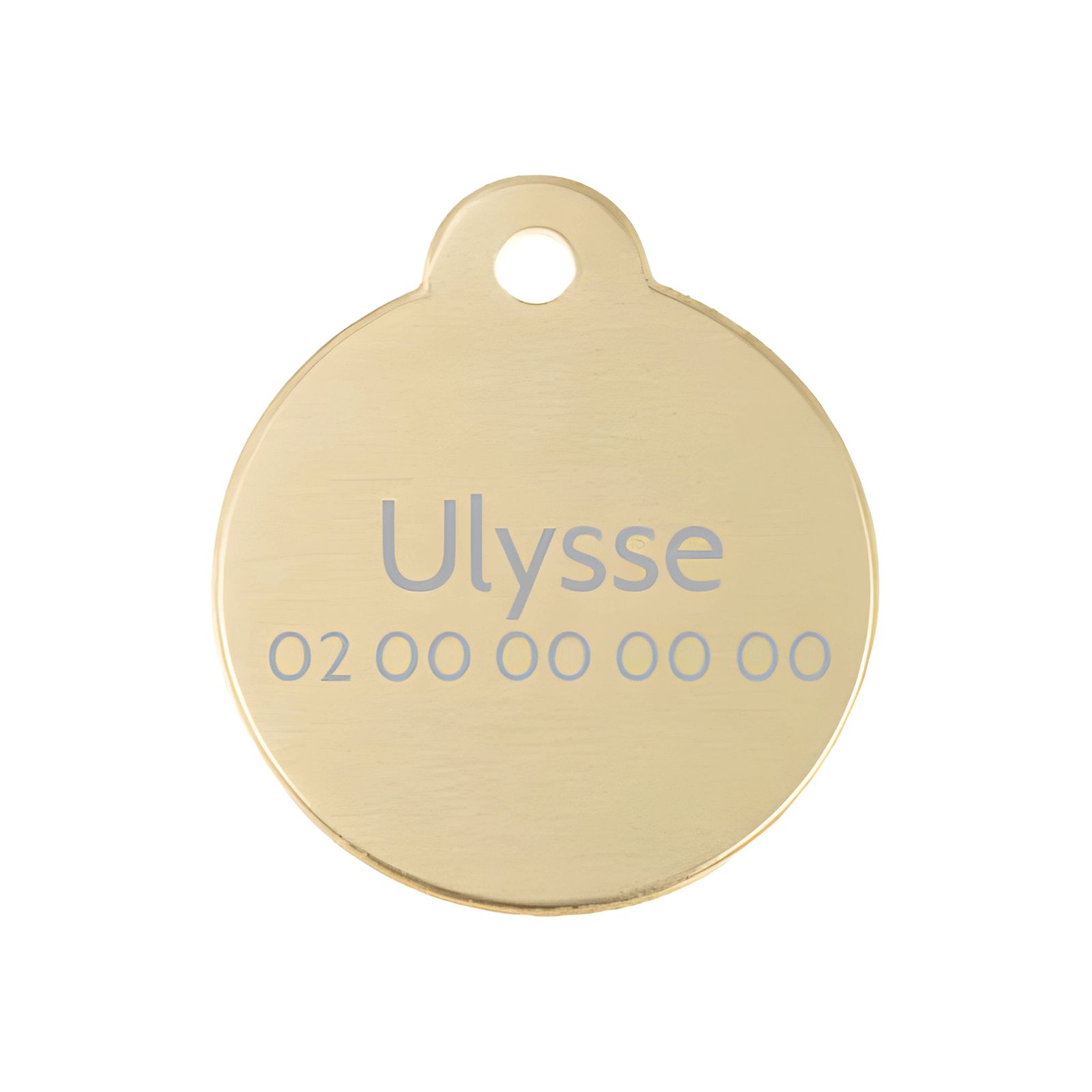 Médaille ronde Classic Or pour chien ou chat à personnaliser par gravure - 1 à 2 lignes - Diamètre 27 mm