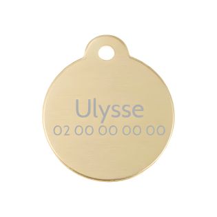 Médaille ronde Classic Or pour chien ou chat à personnaliser par gravure - 1 à 2 lignes - Diamètre 27 mm