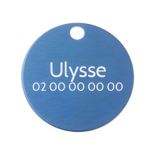 Grande médaille ronde Bleue pour chien et chat avec gravure personnalisée 1 à 2 lignes - Diamètre 32 mm