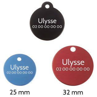 Médaille ronde Classic Noir pour chien ou chat à personnaliser par gravure - 1 à 2 lignes - Diamètre 27 mm