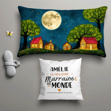 Coussin Personnalisé Carré 40x40 cm - Meilleure Marraine "Surtout pour Garder les Secrets" - Design Humoristique et Exclusif en 