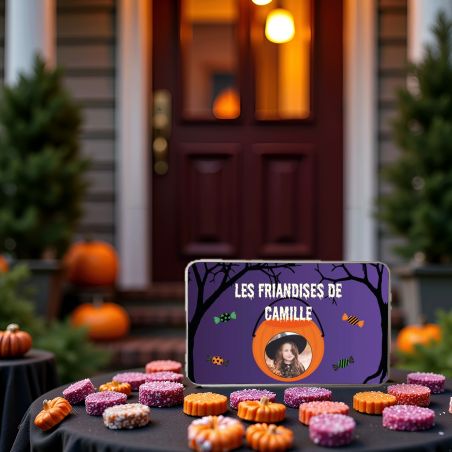 Boite rectangulaire en métal à friandises d'Halloween personnalisée