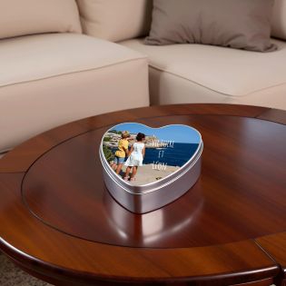 Boite à café ou thé forme cœur personnalisable avec texte et photo - Cadeau décoratif personnalisé pour cuisine