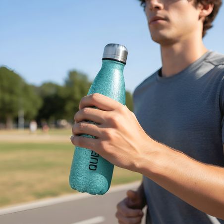 Bouteille isotherme personnalisée 500 ml - Acier inoxydable double paroi - Menthe pailletée élégante - Impression prénom, messag