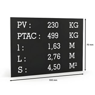 Plaque de tare noir texte blanc pour remorque caravane utilitaire - Marquage gravure laser - Plaque constructeur- 100 x 70 mm