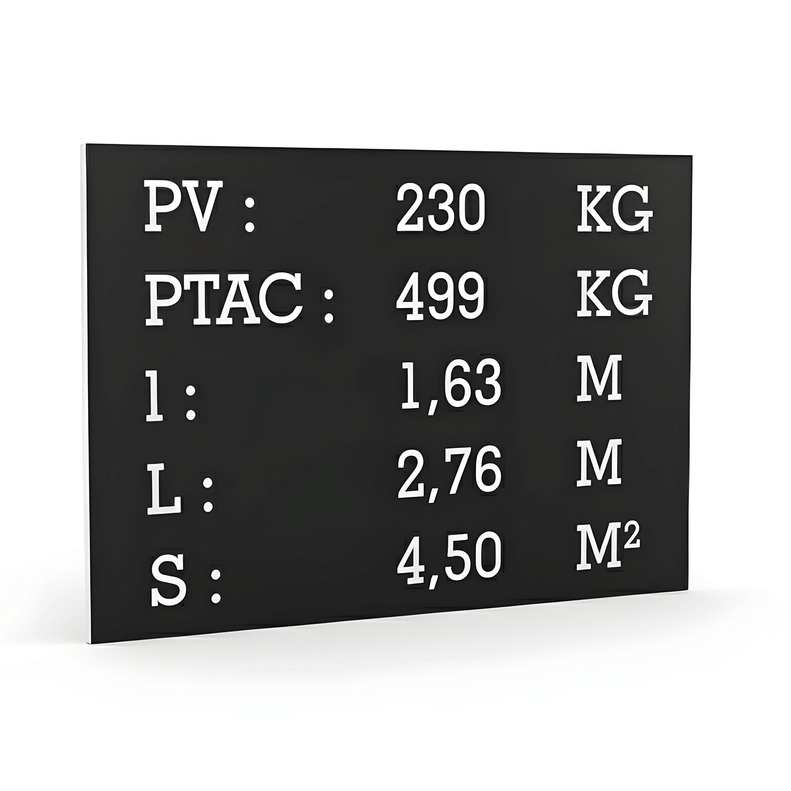 Plaque de tare noir texte blanc pour remorque caravane utilitaire - Marquage gravure laser - Plaque constructeur- 100 x 70 mm