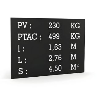 Plaque de tare noir texte blanc pour remorque caravane utilitaire - Marquage gravure laser - Plaque constructeur- 100 x 70 mm