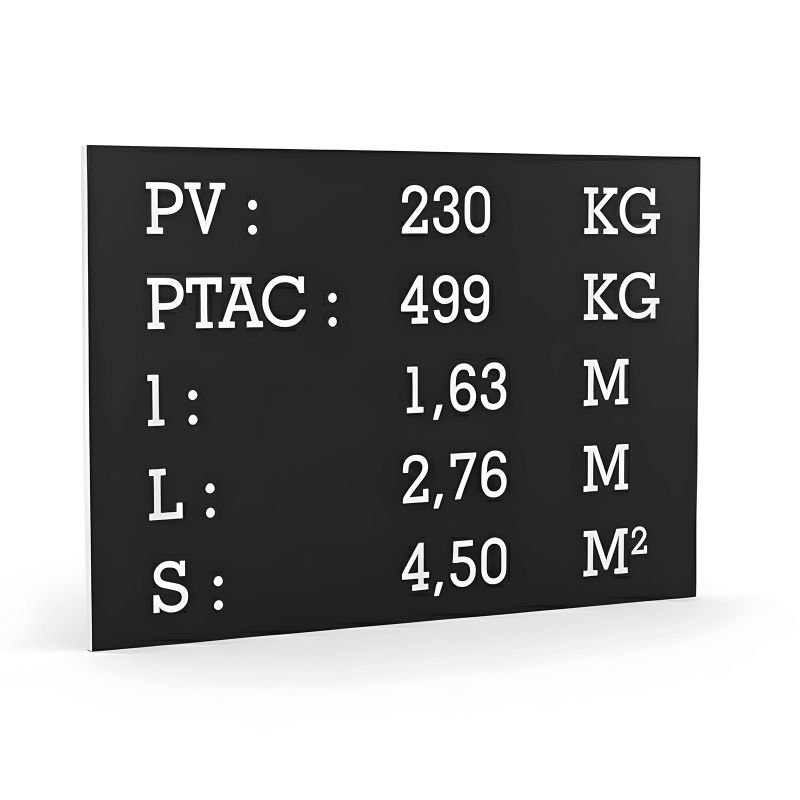 Plaque de tare noir texte blanc pour remorque caravane utilitaire - Marquage gravure laser - Plaque constructeur- 100 x 70 mm Plaque de tare noir texte blanc pour remorque caravane utilitaire - Marquage gravure laser - Plaque constructeur- 100 x 70 mm