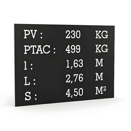 Plaque de tare noir texte blanc pour remorque caravane utilitaire - Marquage gravure laser - Plaque constructeur- 100 x 70 mm