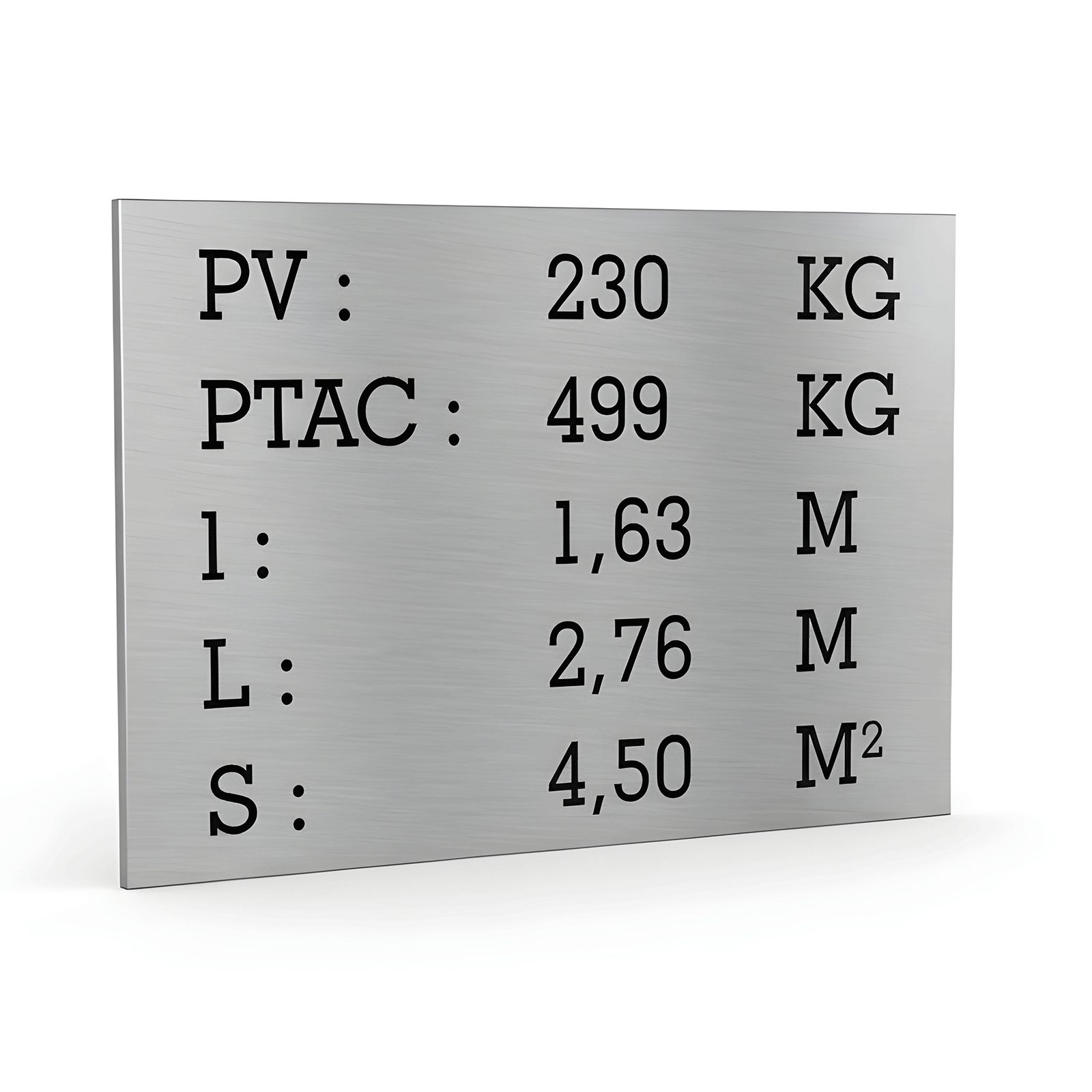 Plaque de tare argent texte noir pour remorque caravane utilitaire - Marquage gravure laser - Plaque constructeur- 100 x 70 mm