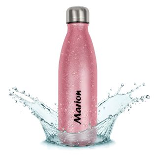 Bouteille isotherme personnalisée rose pailletée 500 ml – Prénom, message et symbole en impression noire – Cadeau original et éc