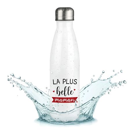 Bouteille isotherme personnalisable prénom - Inox, 50 cl - Gourde - Modèle La plus Belle des Mamans - Idée cadeau personnalisé M