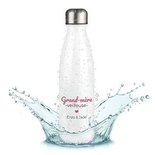Bouteille isotherme personnalisable prénom - Inox, 50 cl - Gourde - Modèle Grand-Mère-Veilleuse - Idée cadeau personnalisé Mamie