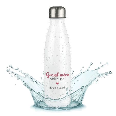 Bouteille isotherme personnalisable prénom - Inox, 50 cl - Gourde - Modèle Grand-Mère-Veilleuse - Idée cadeau personnalisé Mamie