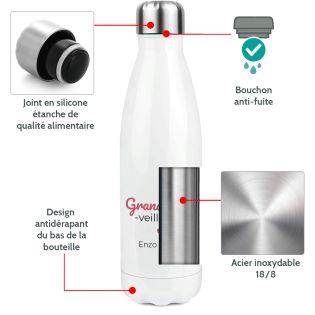 Bouteille isotherme personnalisable prénom - Inox, 50 cl - Gourde- Modèle Super Connasse - Cadeau Noël pour une Amie - Copine