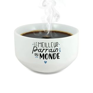Bol petit-déjeuner personnalisé parrain - Céramique blanche élégante - Contenance 60 cL - Cadeau original prénom et motif