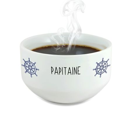 Bol petit déjeuner “Papitaine” – Cadeau fête des grands-pères original et personnalisable – Céramique blanche 500 ml