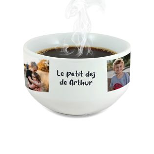 Bol petit déjeuner personnalisable avec prénom, texte ou photo – Céramique blanche 500 ml – Idée cadeau originale et unique
