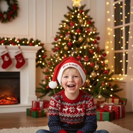 Bonnet Père Noël chapeau Noël enfant personnalisable avec un prénom - Cadeau Noël original 