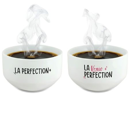Pack de 2 bols modèle Perfection personnalisables avec Prénom - Cadeau personnalisé couple - Pour son/sa chéri(e)