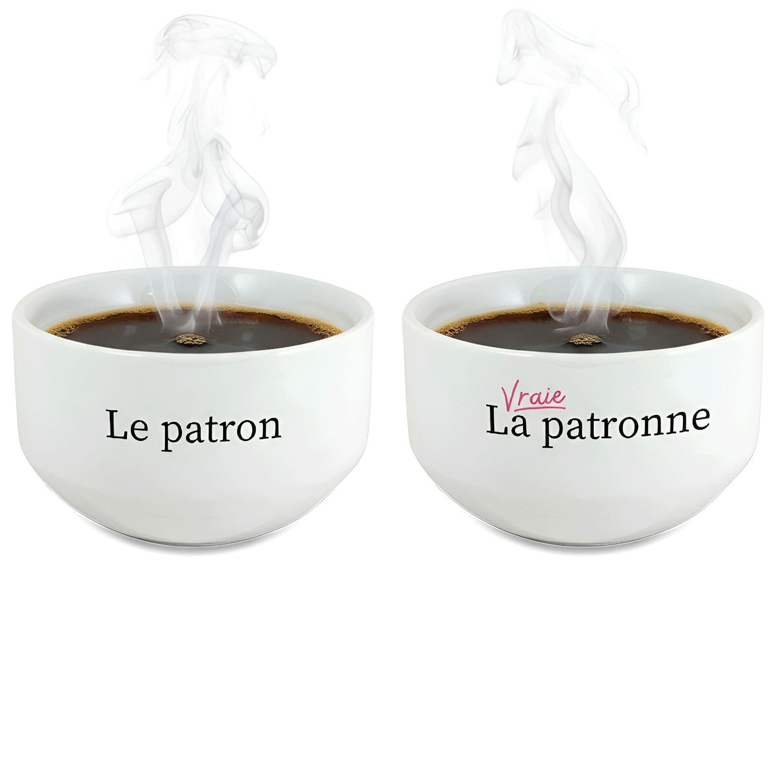 Pack de 2 bols modèle Patronne humoristique personnalisables avec Prénom - Cadeau personnalisé couple - Saint-Valentin