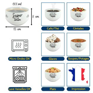 Bol petit-déjeuner personnalisé enfant – Motif animaux + prénom au choix – Cadeau original pour fille ou garçon