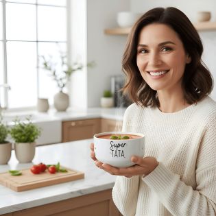 Bol personalisé Prénom pour petit déjeuner modèle Super Tata - Idée cadeau pour anniversaire de sa Tante