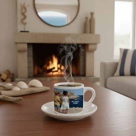 Tasse à café personnalisée expresso + soucoupe · Personnalisable avec texte et photo