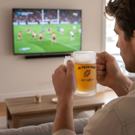 Chope à bière en verre givré 50 cl personnalisée · Je peux pas j'ai rugby