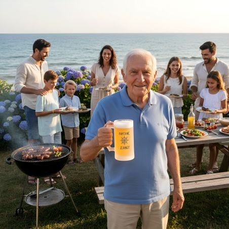 Chope à bière en verre givré 50 cl personnalisée · Papitaine avec prénoms petits-enfants