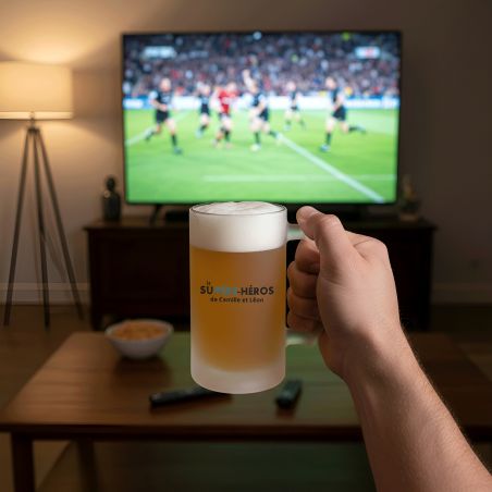 Chope à bière en verre givré 50 cl personnalisée · Supère-Héros