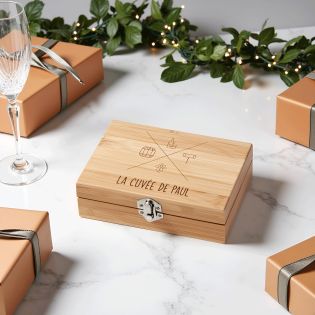 Coffret en bambou personnalisé + 3 accessoires à vin | Modèle Cuvée