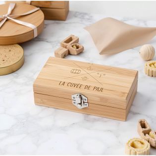 Coffret en bambou personnalisé + 3 accessoires à vin | Modèle Cuvée