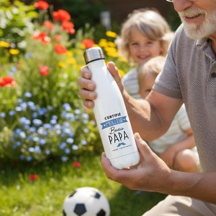 Bouteille isotherme personnalisable prénom - Inox, 50 cL - Modèle Certifié Meilleur Beau Papa - Cadeau Beau-Père