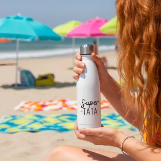 Bouteille isotherme personnalisable prénom - Inox, 50 cL - Modèle Super Tata - Cadeau Personnalisé pour sa Tante